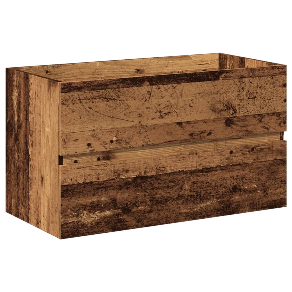Waschbeckenunterschrank mit Einbaubecken Altholz-Optik