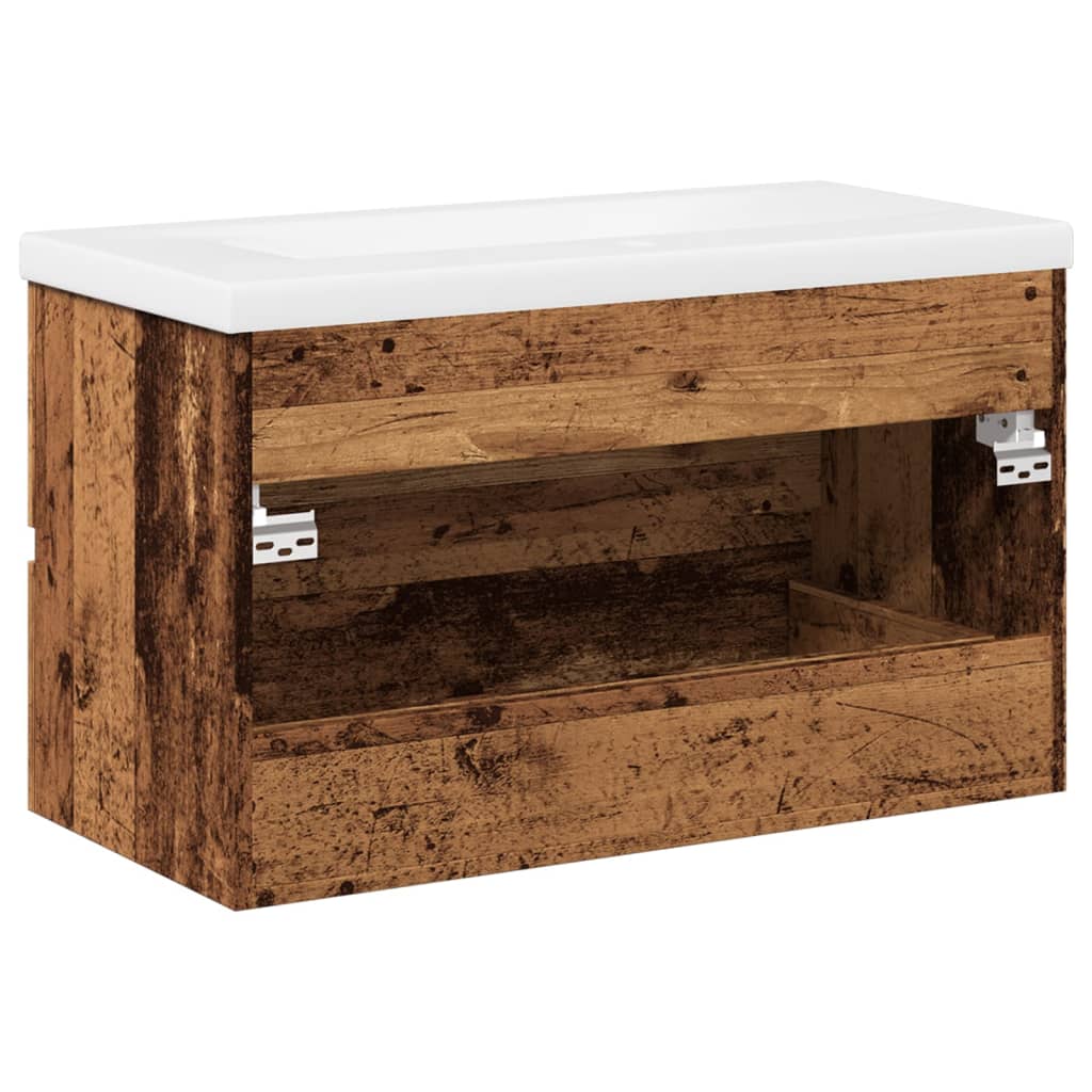 Waschbeckenunterschrank mit Einbaubecken Altholz-Optik