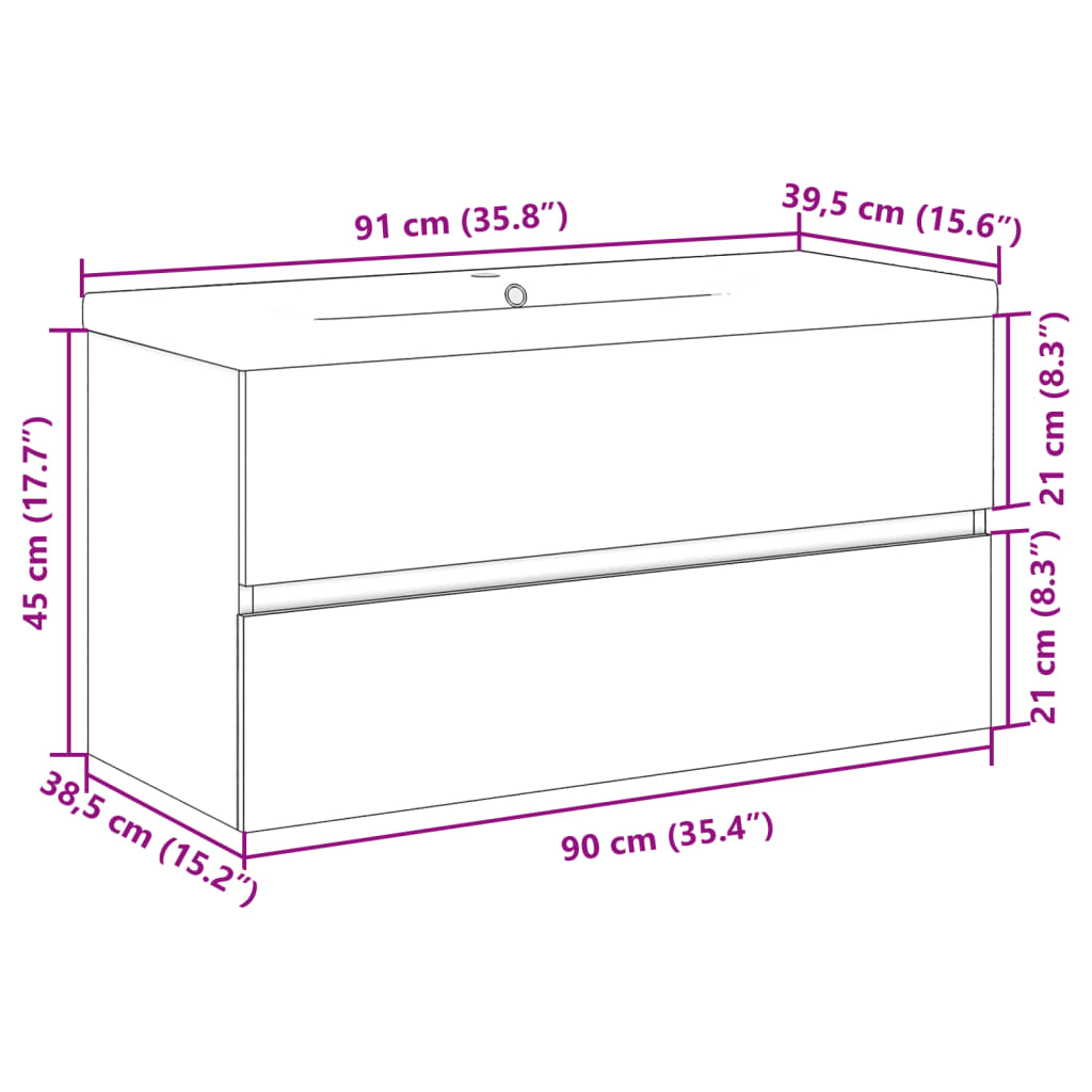 Waschbeckenunterschrank mit Einbaubecken Altholz-Optik