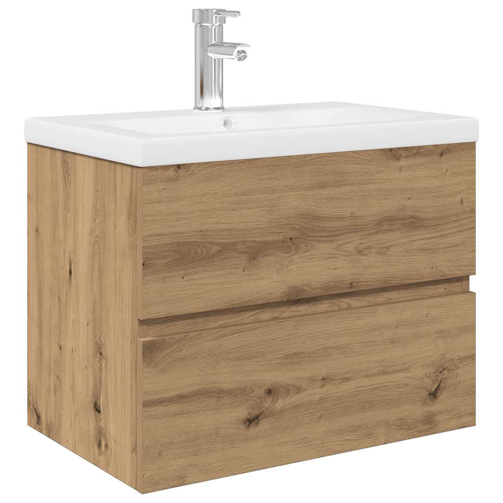 Waschbeckenunterschrank mit Einbaubecken und Wasserhahn