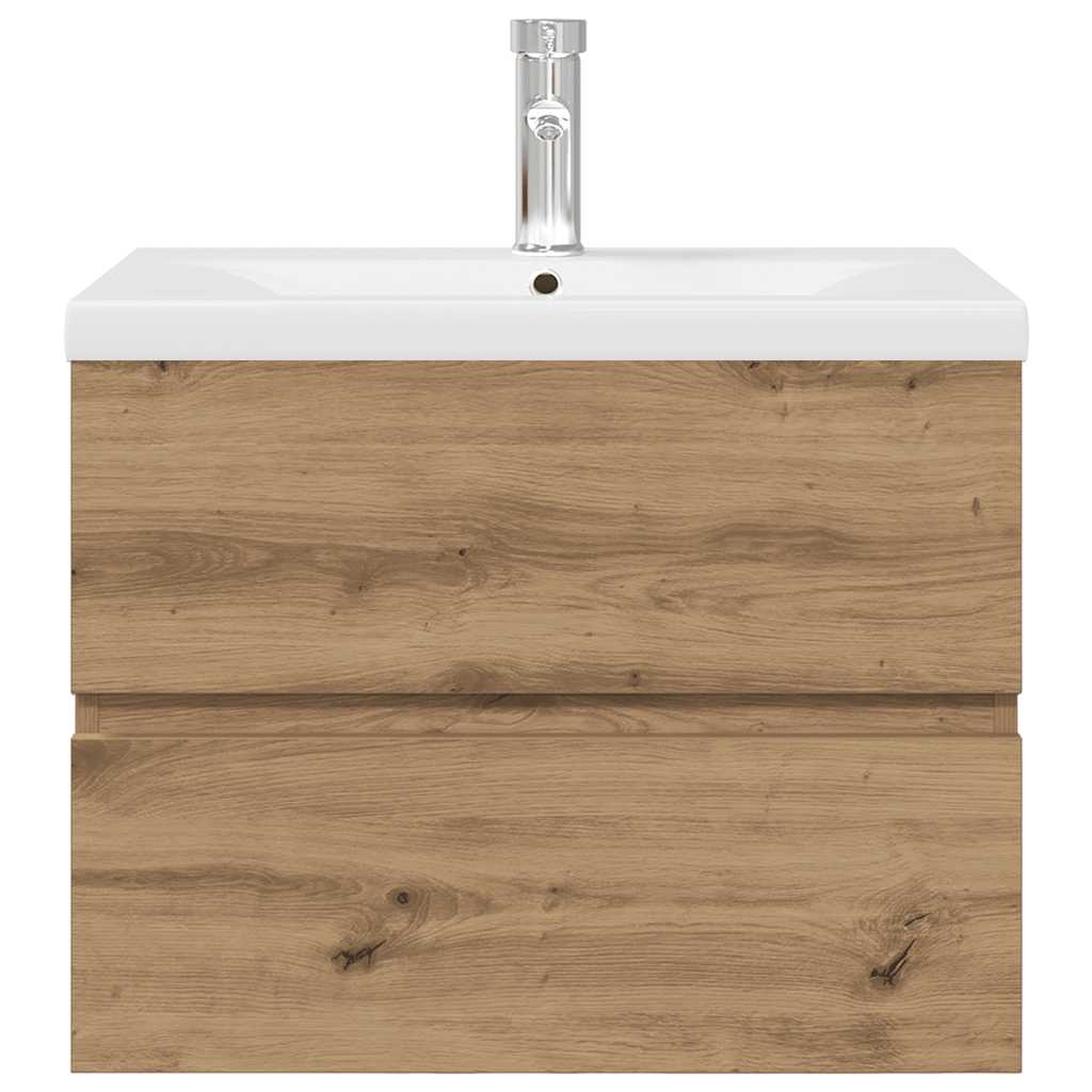 Waschbeckenunterschrank mit Einbaubecken und Wasserhahn