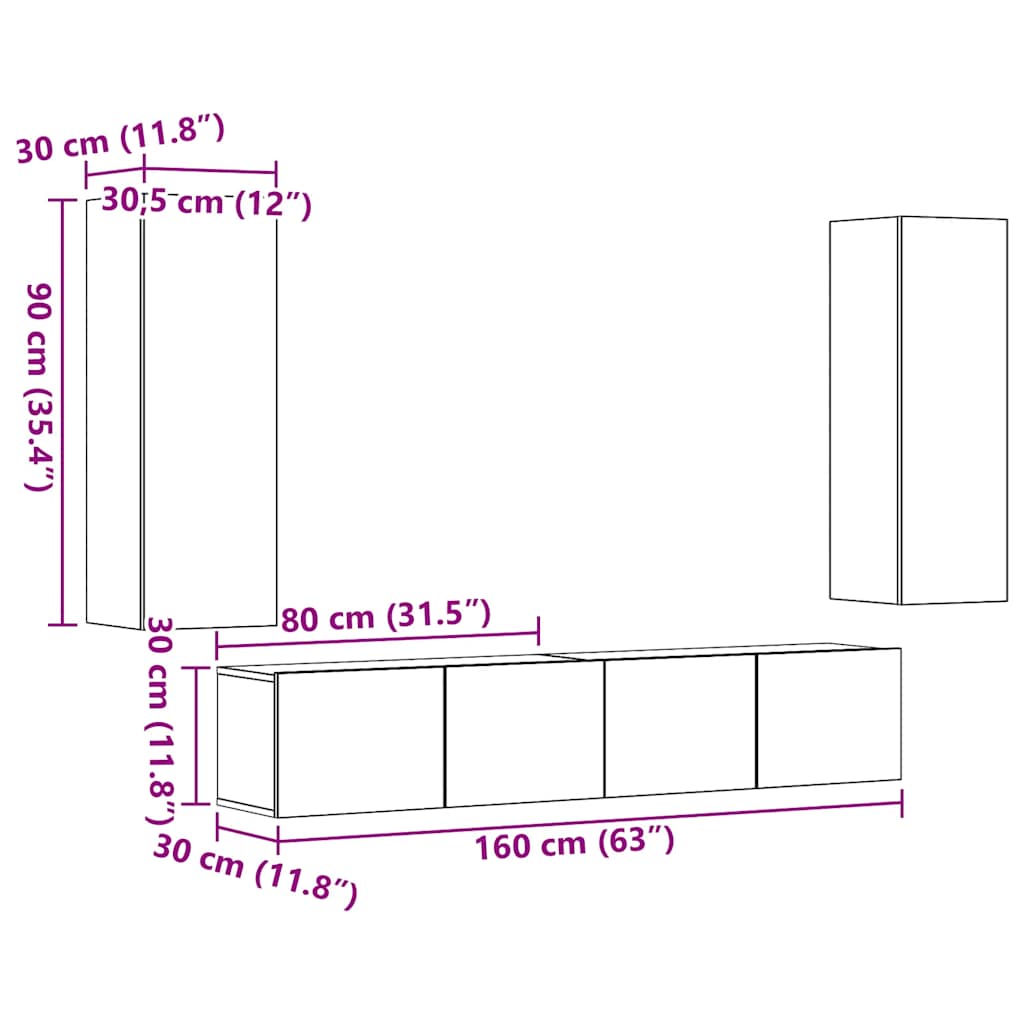 TV-Wandschränke 4 Stk. Artisan-Eiche Holzwerkstoff