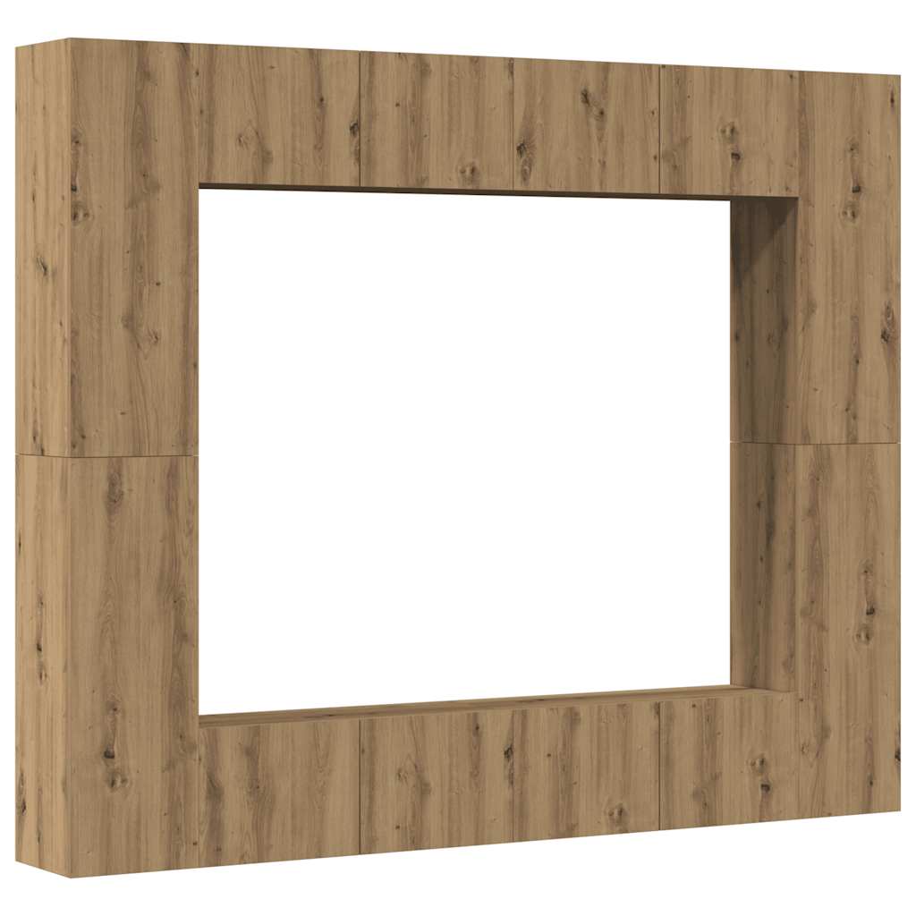 Ensemble de meubles TV 8 pièces, fixation murale, en bois de chêne artisanal