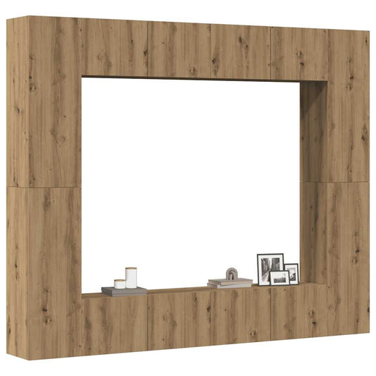 Ensemble de meubles TV 8 pièces, fixation murale, en bois de chêne artisanal