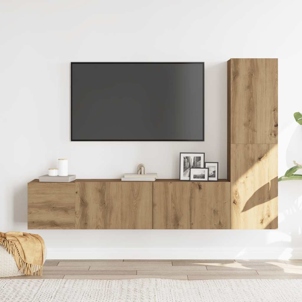 TV wall cabinets 3 pcs. Artisan oak wood material