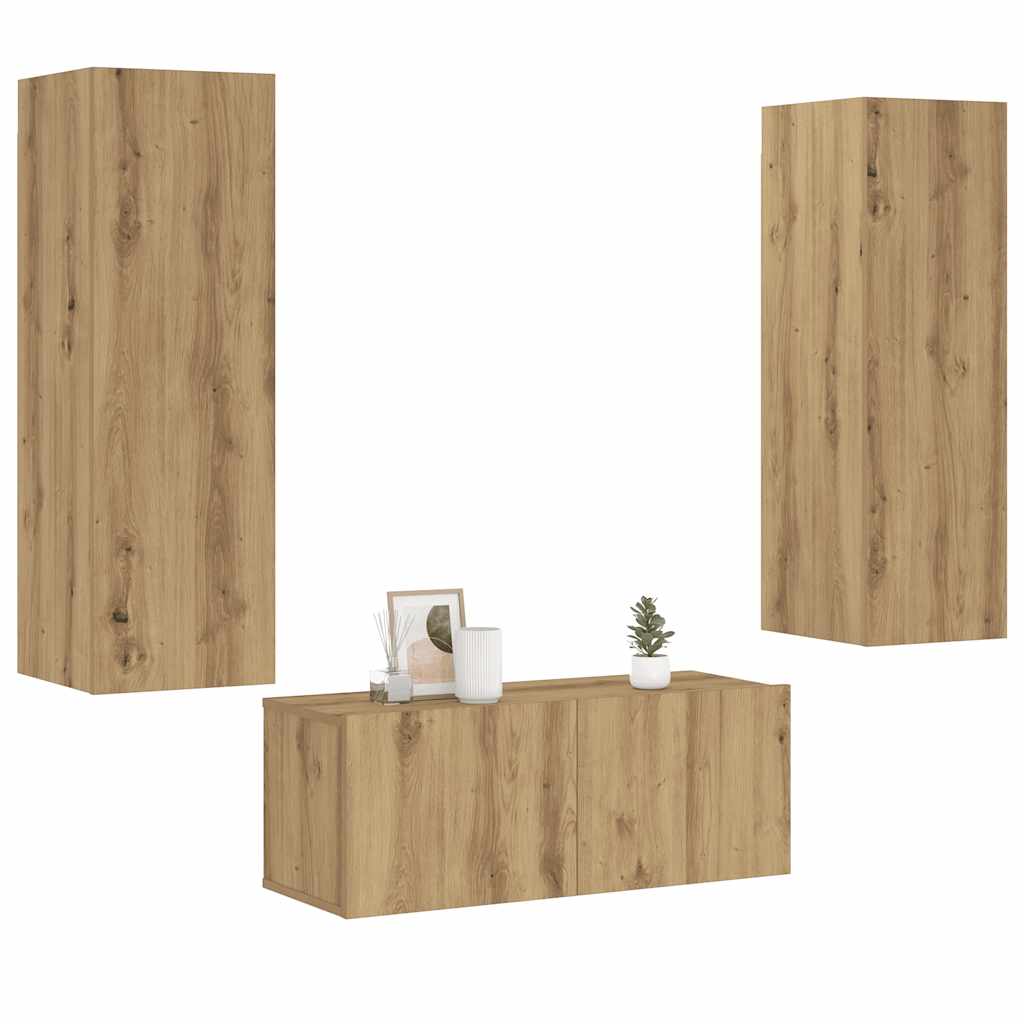 TV-Wandschränke 3 Stk. Artisan-Eiche Holzwerkstoff