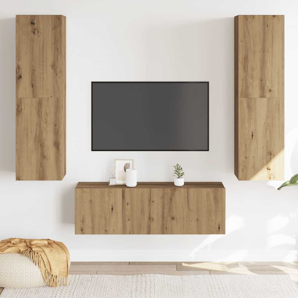 TV wall cabinets 3 pcs. Artisan oak wood material