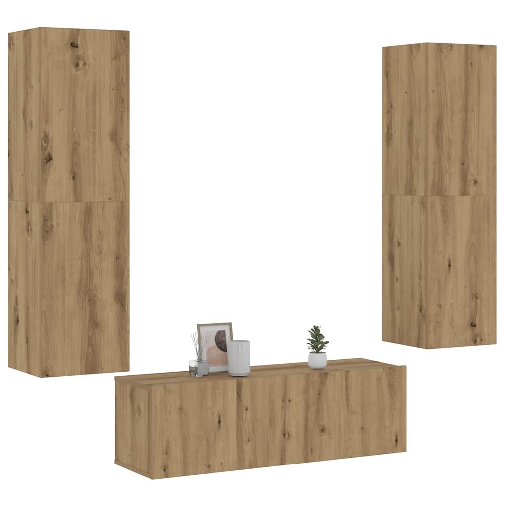 TV wall cabinets 3 pcs. Artisan oak wood material