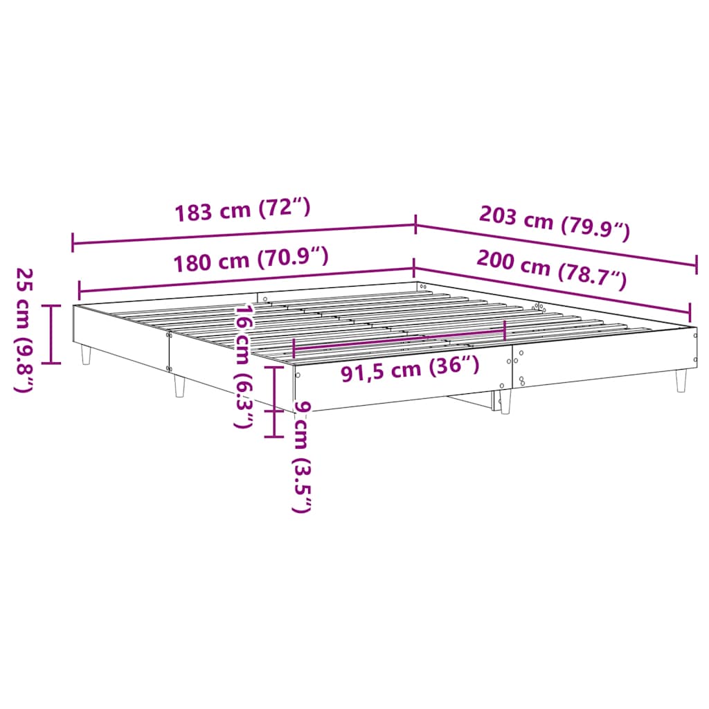 Bettgestell ohne Matratze Räuchereiche 180x200 cm Holzwerkstoff