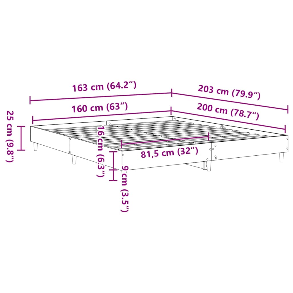 Bettgestell ohne Matratze Sonoma-Eiche 160x200 cm Holzwerkstoff
