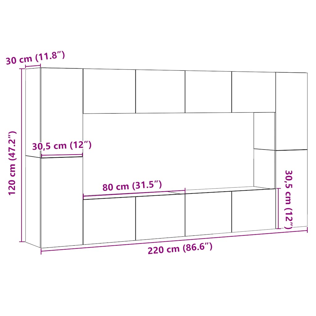 8-tlg. TV-Schrank-Set Wandmontage Altholz-Optik Holzwerkstoff