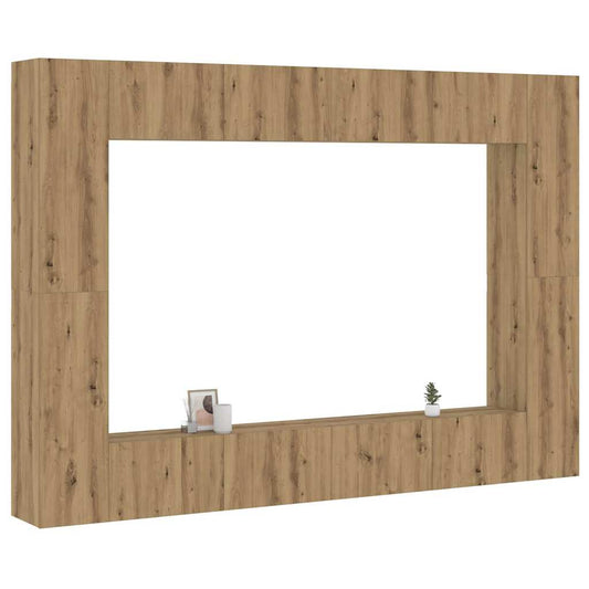 Ensemble de meubles TV 8 pièces, fixation murale, en bois de chêne artisanal