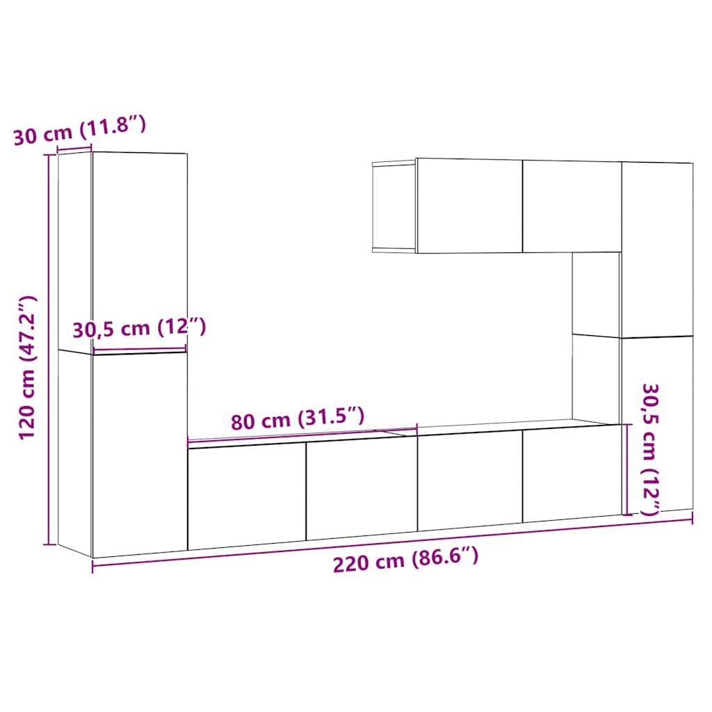 TV-Wandschränke 7 Stk. Artisan-Eiche Holzwerkstoff