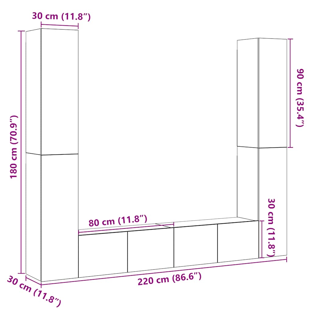 TV-Wandschränke 6 Stk. Artisan-Eiche Holzwerkstoff