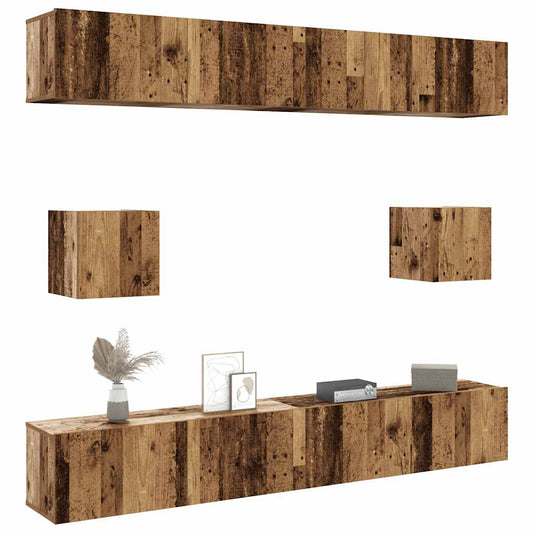 6-tlg. TV-Schrank-Set Wandmontage Altholz-Optik Holzwerkstoff