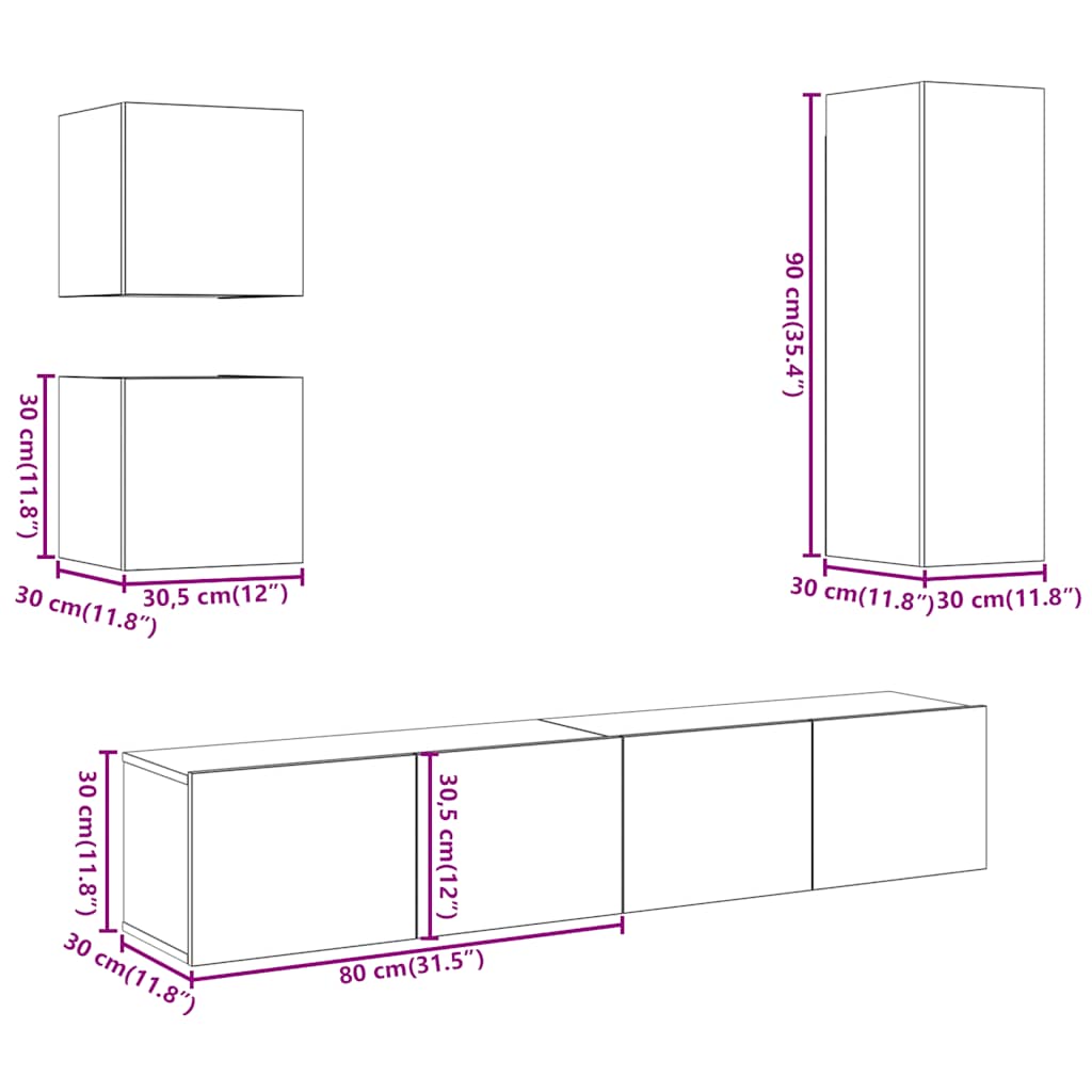 5-tlg. TV-Schrank-Set Wandmontage Altholz-Optik Holzwerkstoff