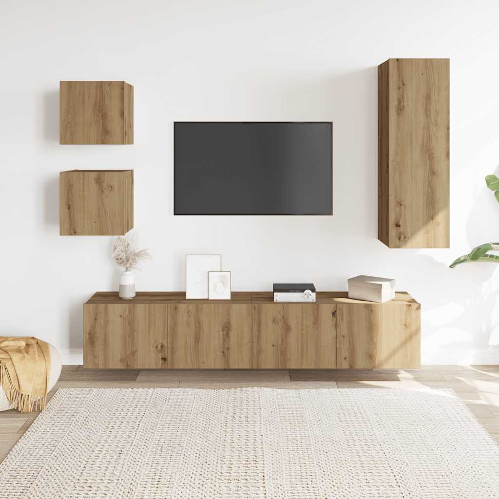 5-tlg. TV-Schrank-Set Wandmontage Artisan-Eiche Holzwerkstoff
