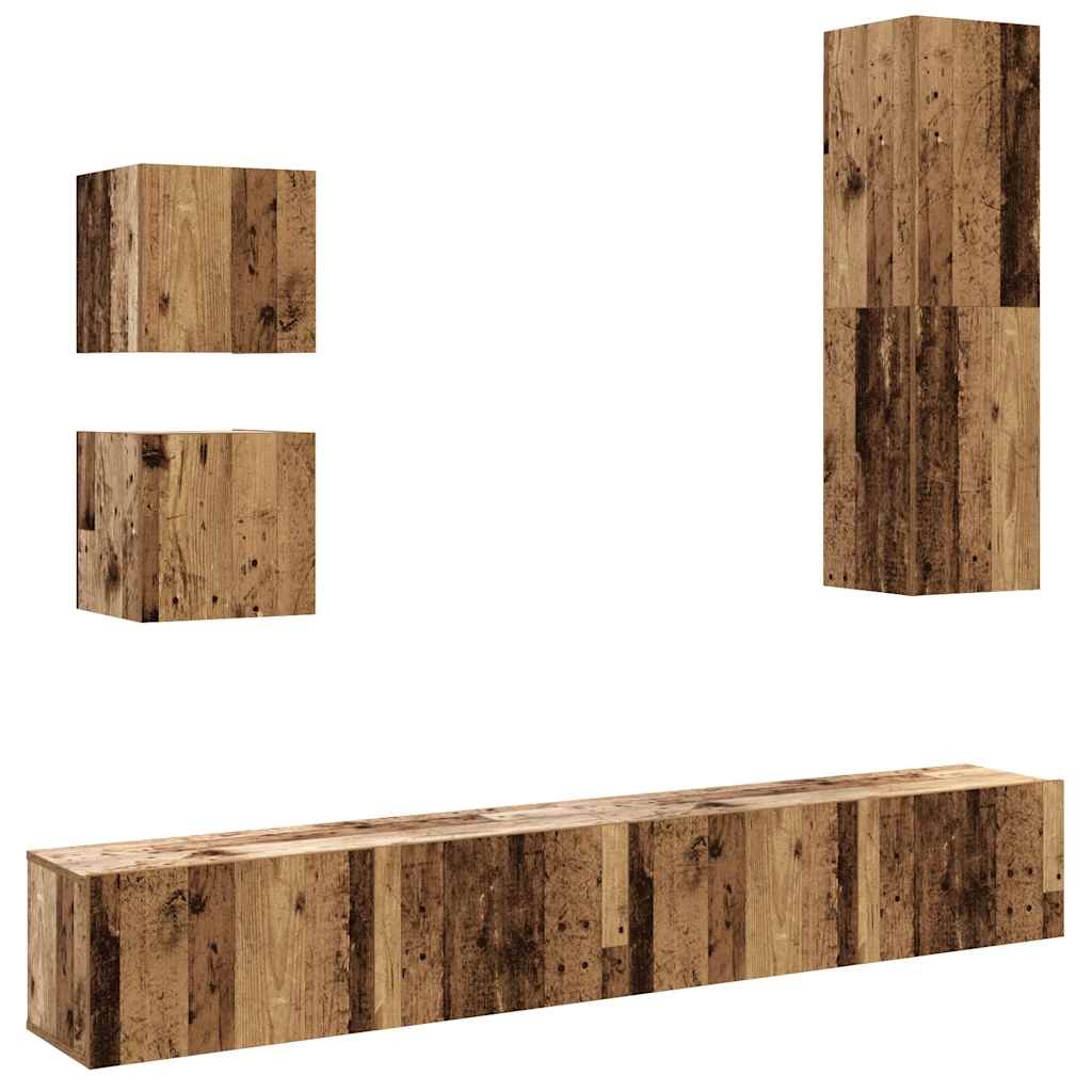 5-tlg. TV-Schrank-Set Wandmontage Altholz-Optik Holzwerkstoff