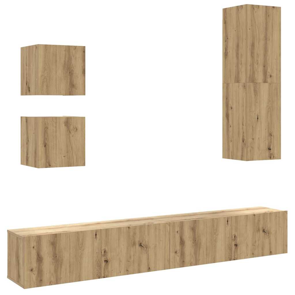 5-tlg. TV-Schrank-Set Wandmontage Artisan-Eiche Holzwerkstoff