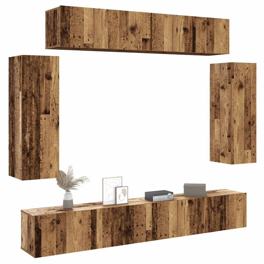 6-tlg. TV-Schrank-Set Wandmontage Altholz-Optik Holzwerkstoff