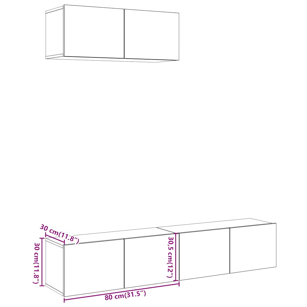 3-tlg. TV-Schrank-Set Wandmontage Altholz-Optik Holzwerkstoff