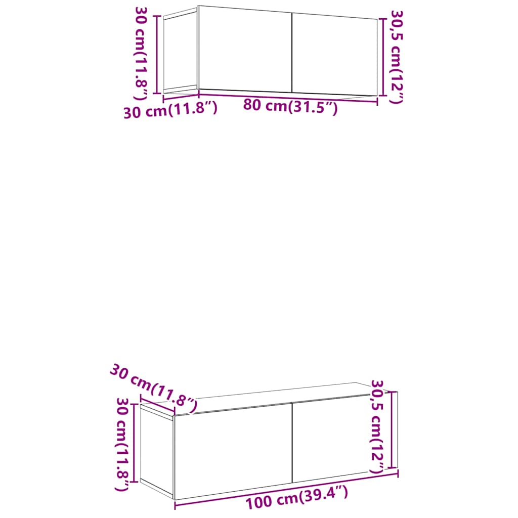 2-tlg. TV-Schrank-Set Wandmontage Altholz-Optik Holzwerkstoff