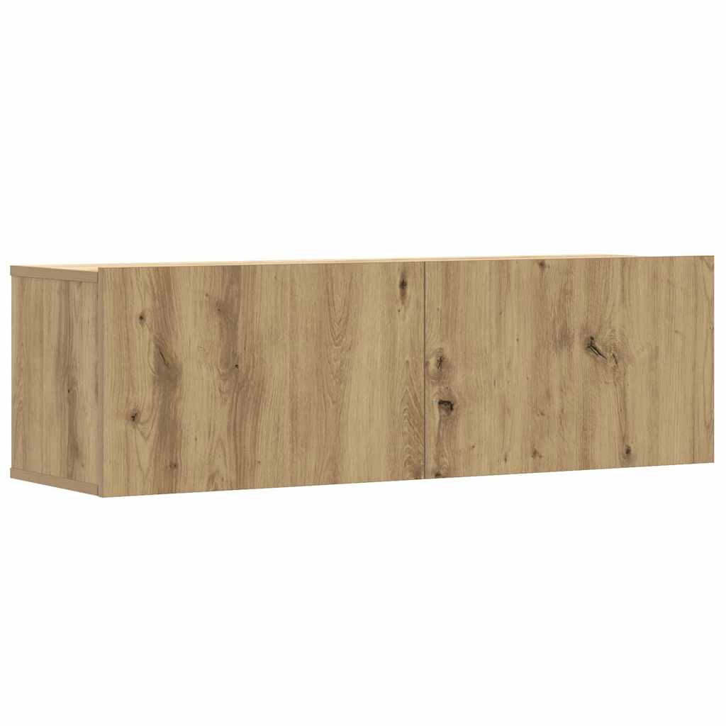 Ensemble de meubles TV 2 pièces, fixation murale, en bois de chêne artisanal