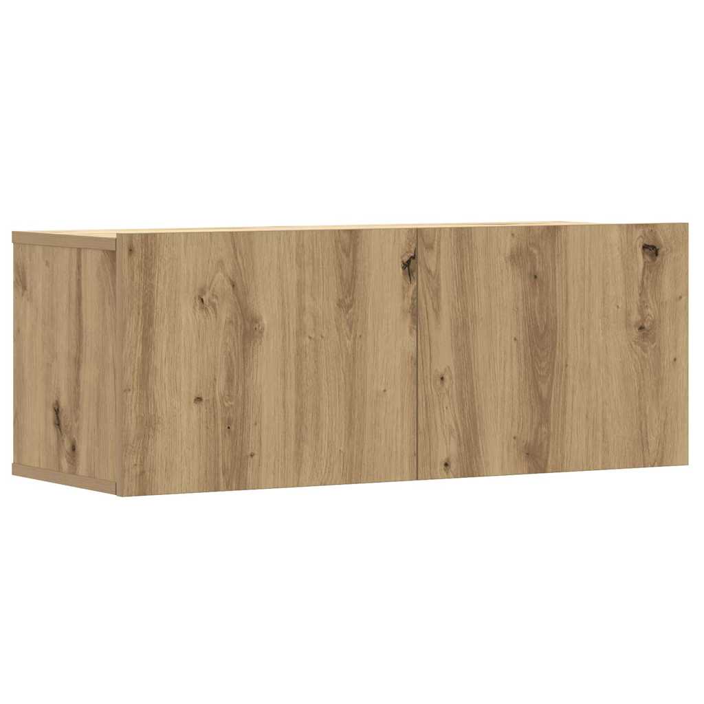 Ensemble de meubles TV 2 pièces, fixation murale, en bois de chêne artisanal
