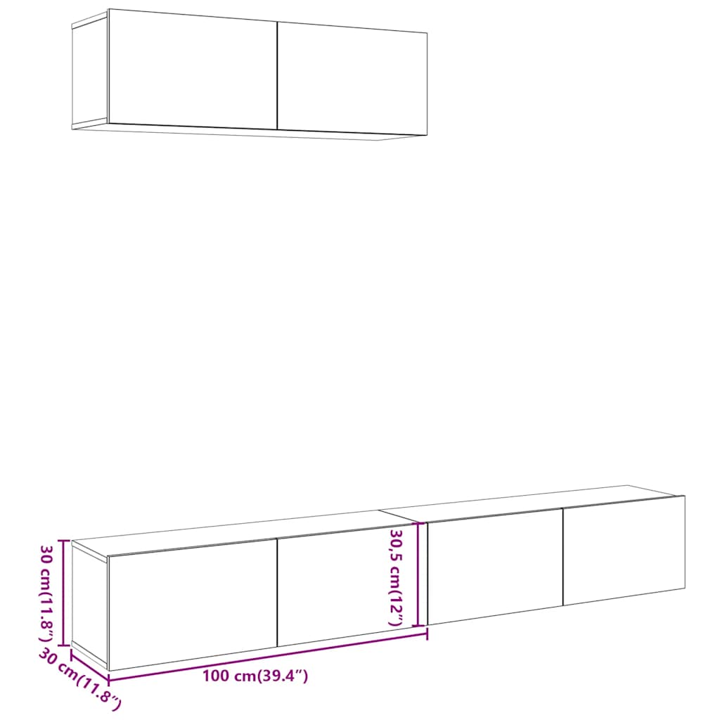 TV-Wandschränke 3 Stk. Artisan-Eiche 100x30x30 cm Holzwerkstoff