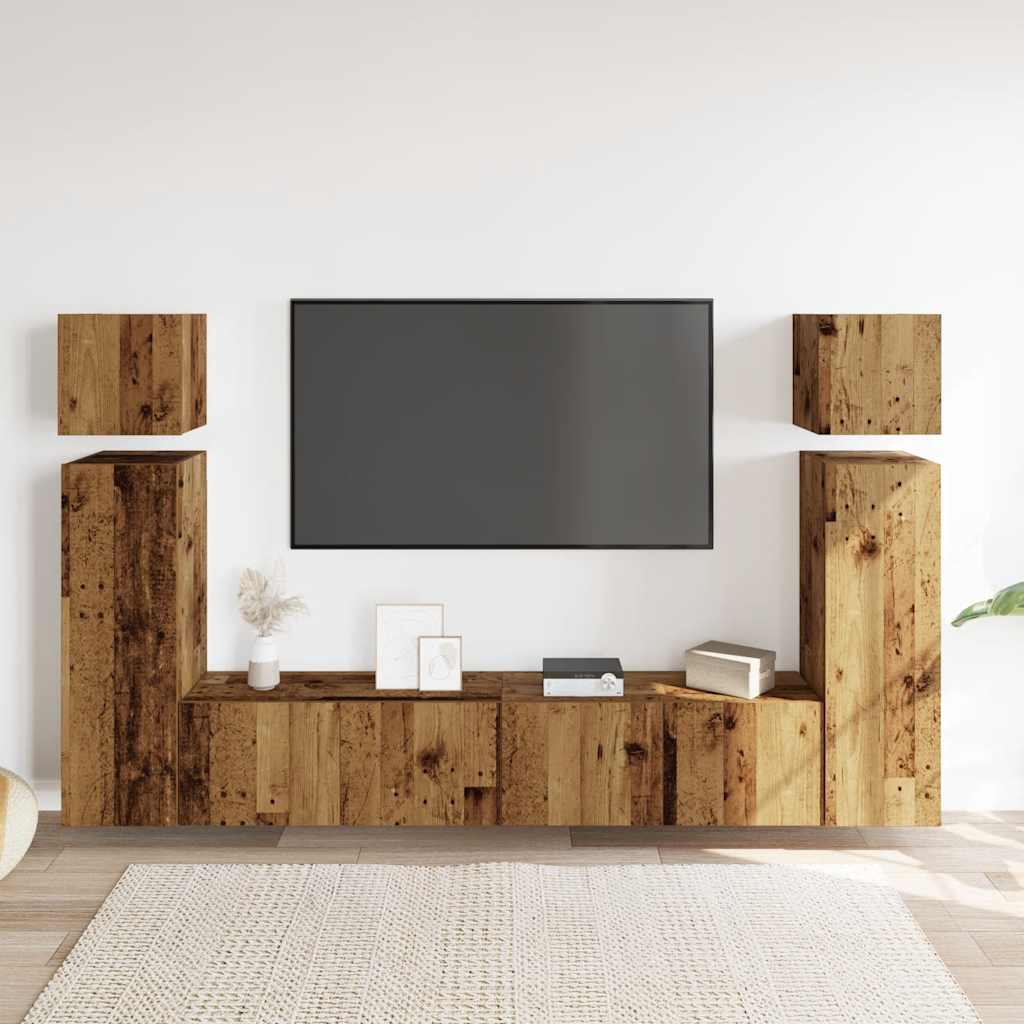 8-tlg. TV-Schrank-Set Wandmontage Altholz-Optik Holzwerkstoff