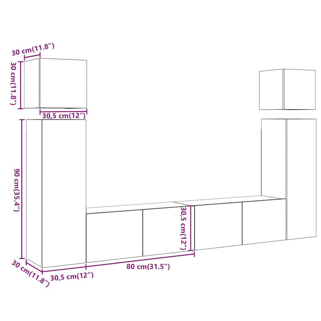 8-tlg. TV-Schrank-Set Wandmontage Altholz-Optik Holzwerkstoff