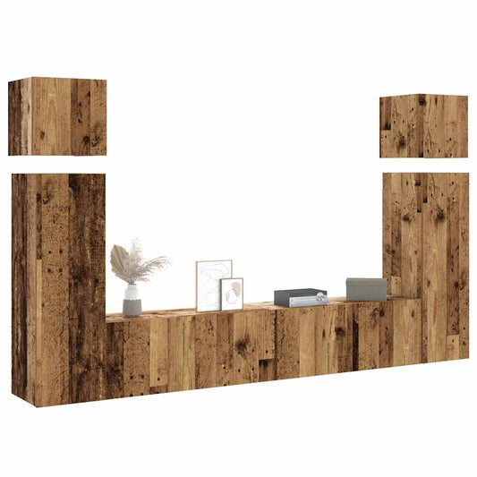 8-tlg. TV-Schrank-Set Wandmontage Altholz-Optik Holzwerkstoff