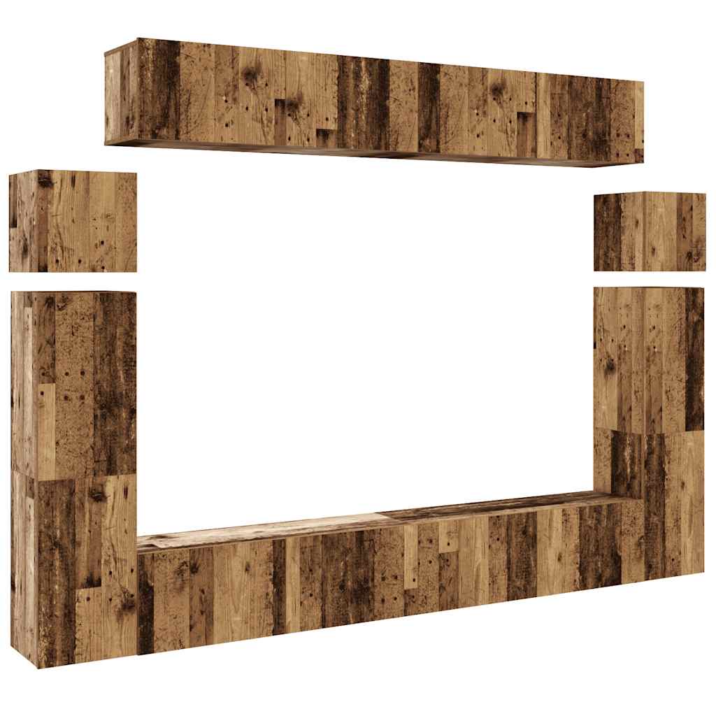 8-tlg. TV-Schrank-Set Wandmontage Altholz-Optik Holzwerkstoff