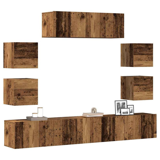 7-tlg. TV-Schrank-Set Wandmontage Altholz-Optik Holzwerkstoff