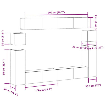 8-tlg. TV-Schrank-Set Wandmontage Artisan-Eiche Holzwerkstoff