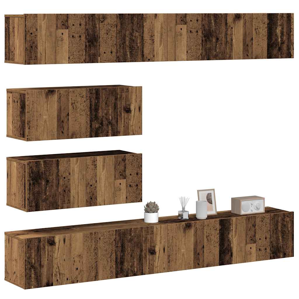 6-tlg. TV-Schrank-Set Wandmontage Altholz-Optik Holzwerkstoff