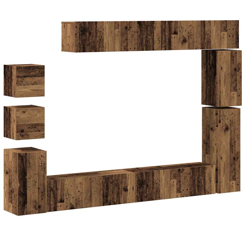 9-tlg. TV-Schrank-Set Wandmontage Altholz-Optik Holzwerkstoff