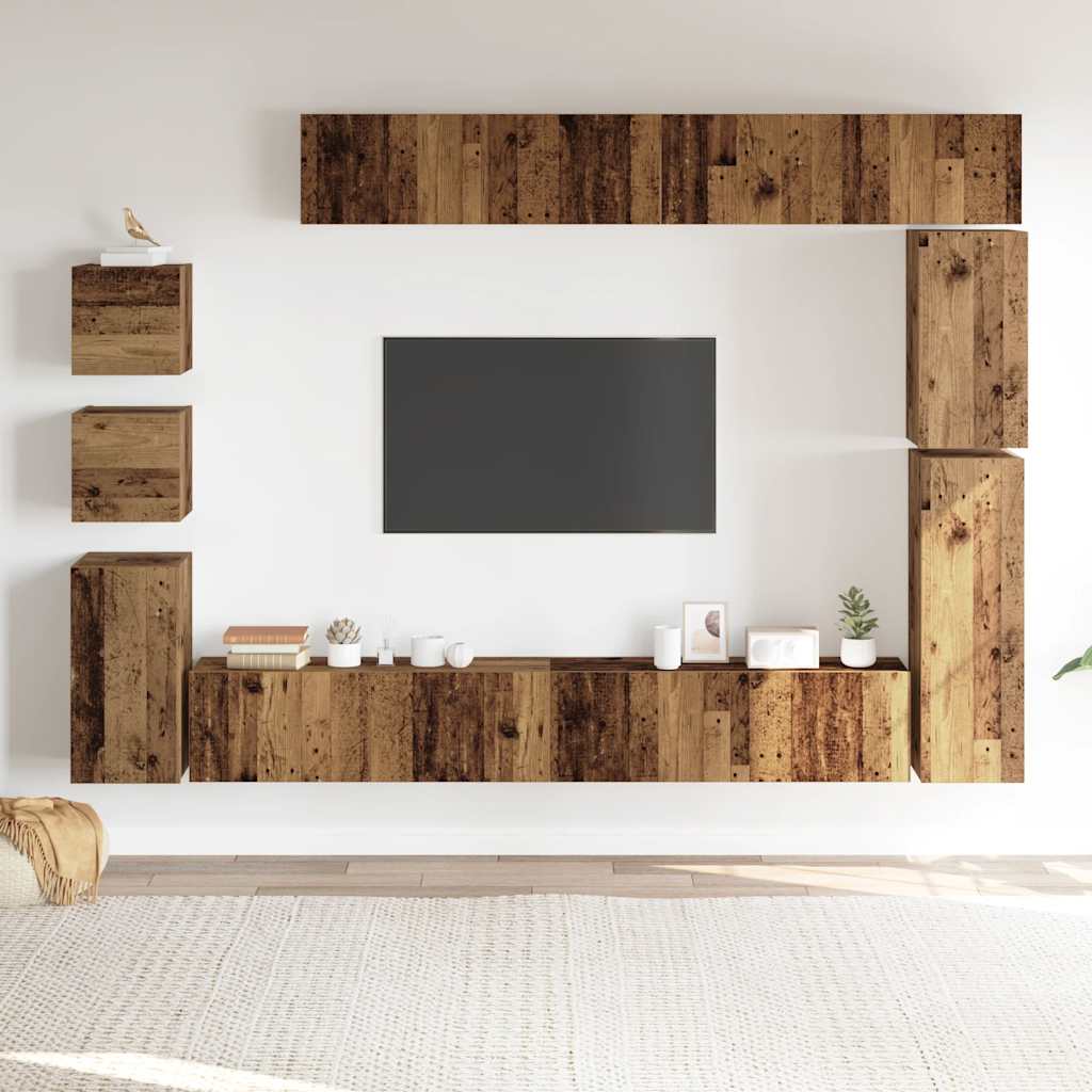 9-tlg. TV-Schrank-Set Wandmontage Altholz-Optik Holzwerkstoff