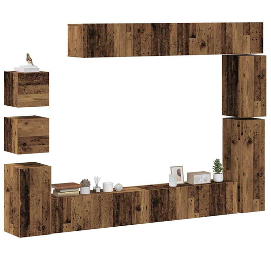 9-tlg. TV-Schrank-Set Wandmontage Altholz-Optik Holzwerkstoff