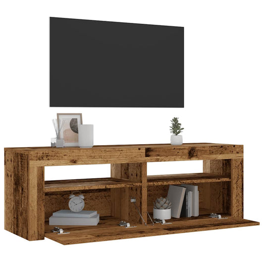 Tables de chevet 2 pièces avec LED aspect bois de récupération 60x35x40 cm