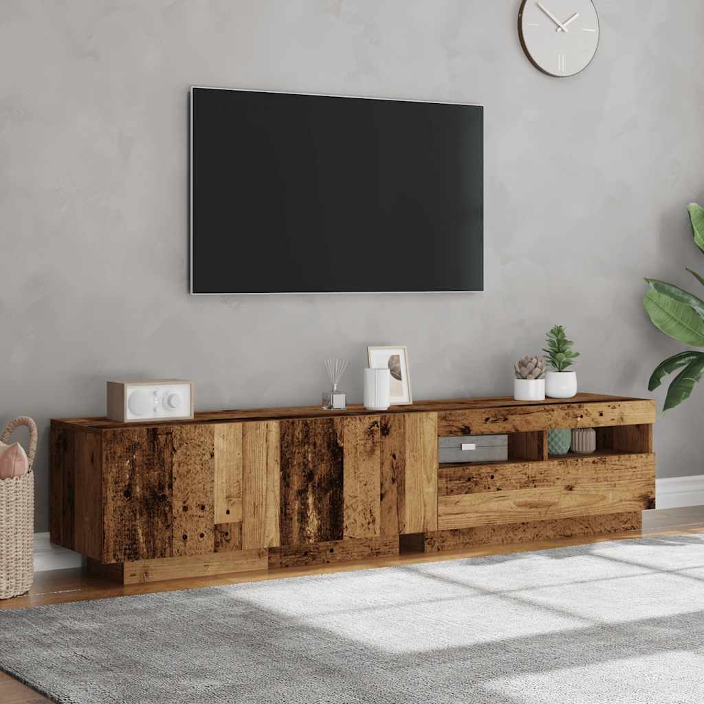 Meuble TV avec éclairage LED, aspect bois récupéré, 180x35x40 cm