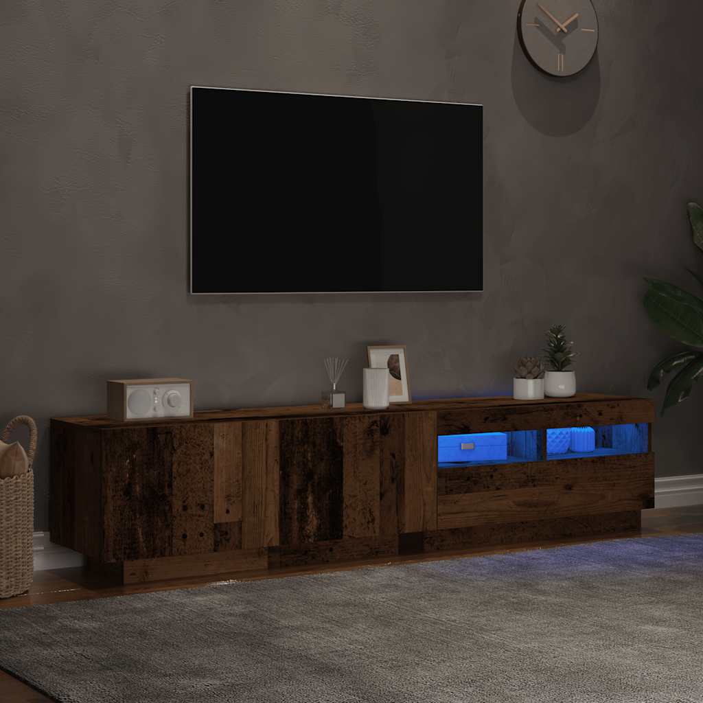 Meuble TV avec éclairage LED, aspect bois récupéré, 180x35x40 cm