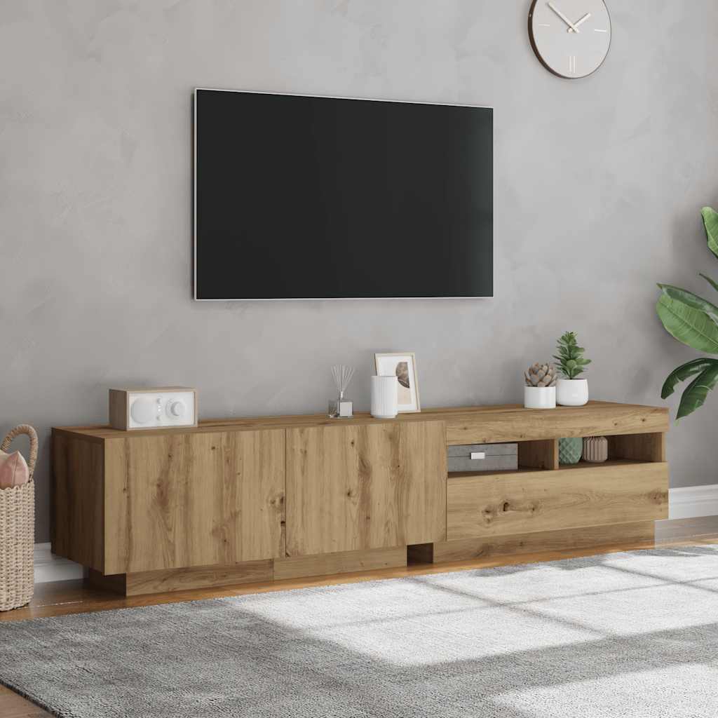 Meuble TV avec éclairage LED Chêne artisanal 180x35x40 cm