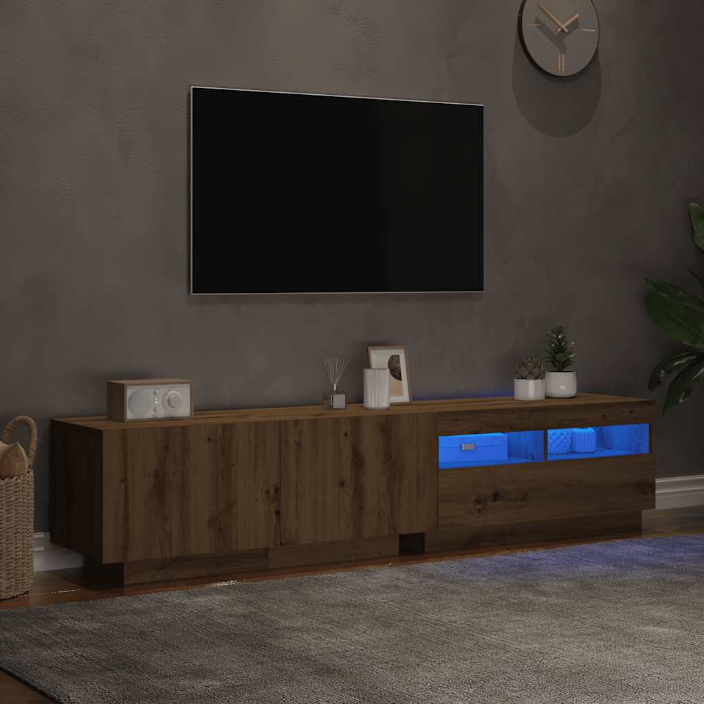 Meuble TV avec éclairage LED Chêne artisanal 180x35x40 cm