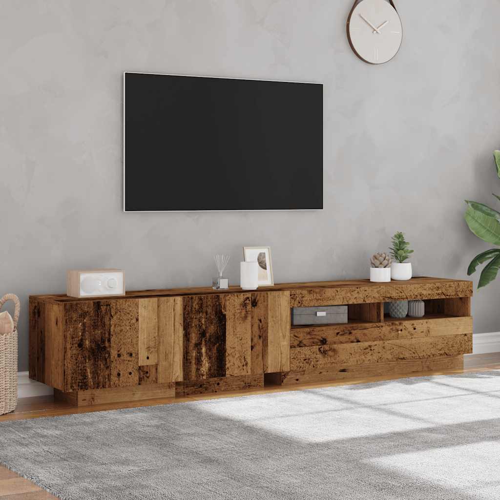 Meuble TV avec éclairage LED, aspect bois récupéré, 200x35x40 cm