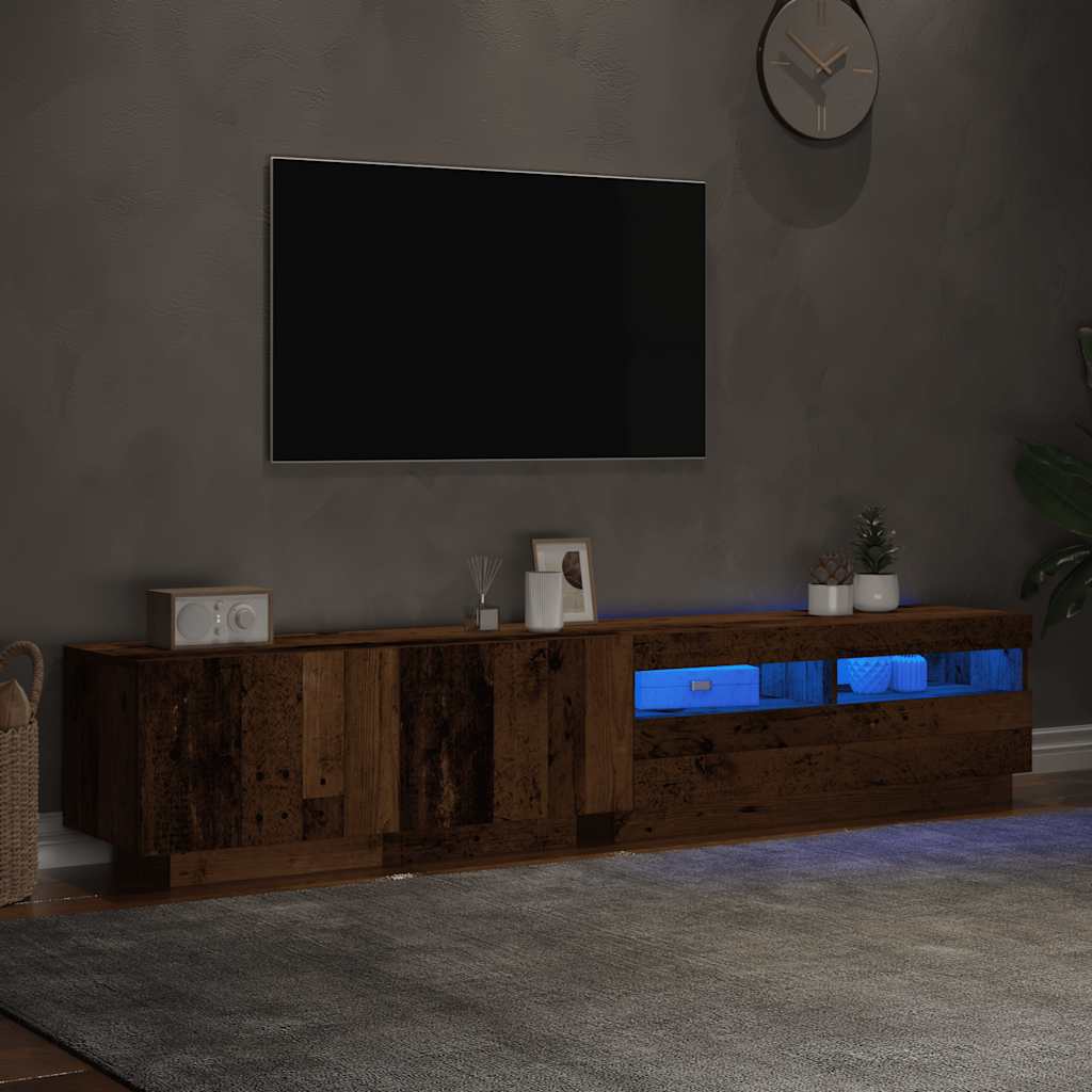 Meuble TV avec éclairage LED, aspect bois récupéré, 200x35x40 cm