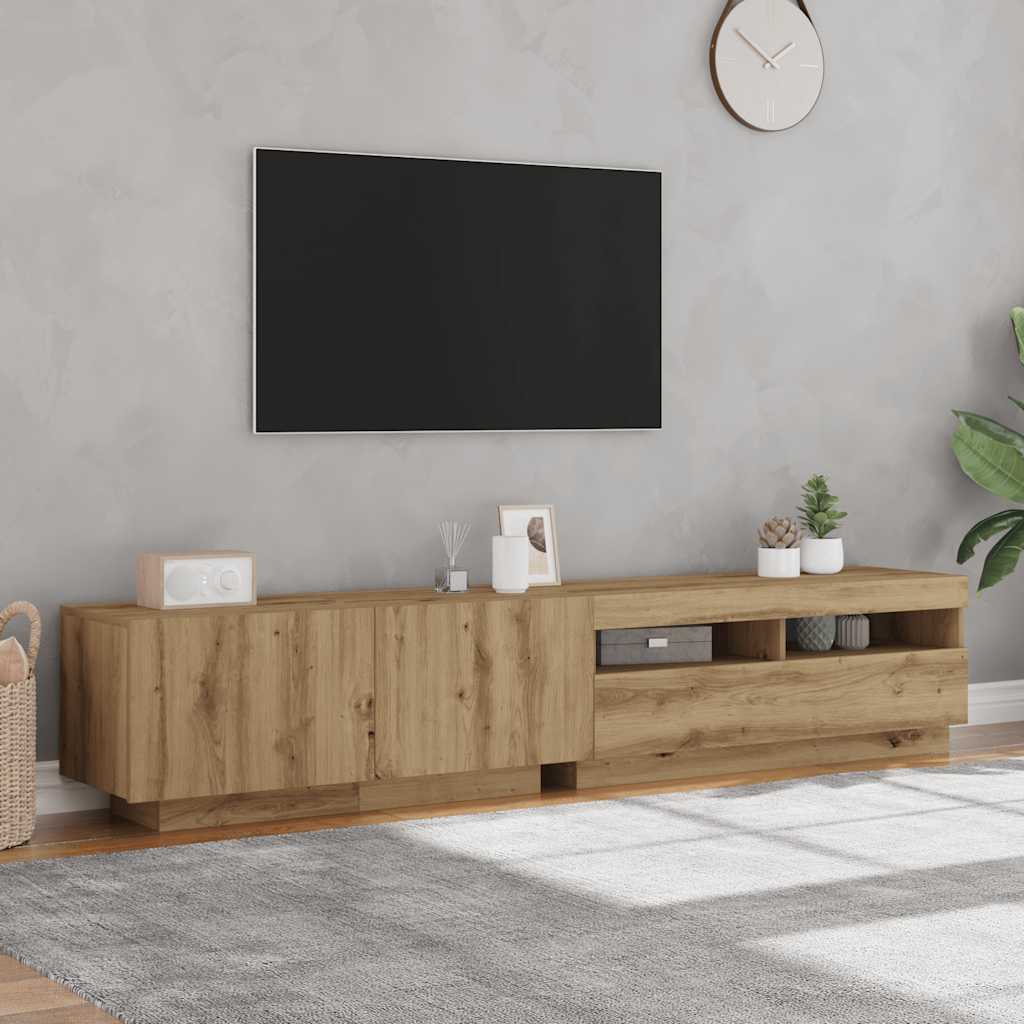 Meuble TV avec éclairage LED Chêne artisanal 200x35x40 cm