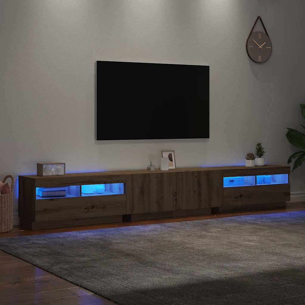 Meuble TV avec éclairage LED, chêne artisanal, 260x35x40 cm