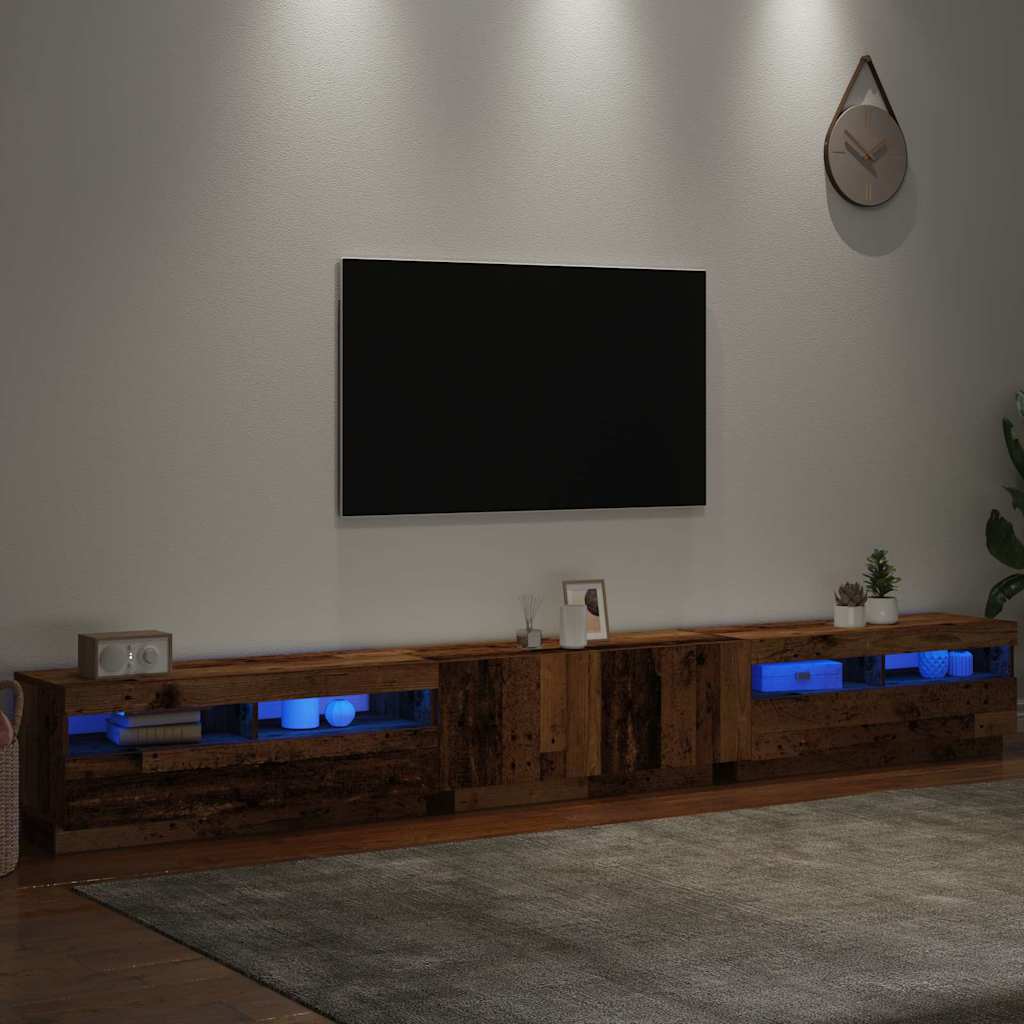 Meuble TV avec éclairage LED, aspect bois récupéré, 300x35x40 cm