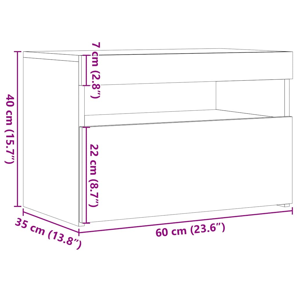 Nachttisch mit LED-Leuchten Altholz-Optik 60x35x40 cm